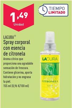 Oferta de Lacura - Spray Corporal Con Esencia De Citronela por 1,49€ en ALDI