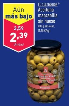 Oferta de El Cultivador - Aceituna Manzanilla Sin Hueso por 2,39€ en ALDI