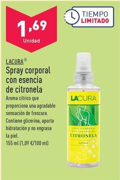 Oferta de Lacura - Spray Corporal Con Esencia De Citronela por 1,69€ en ALDI