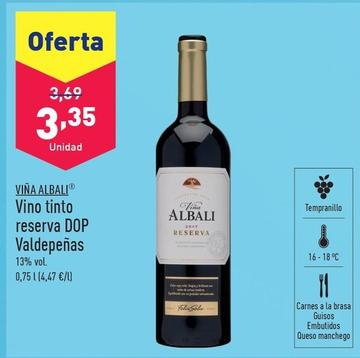 Oferta de Viña Albali - Vino Tinto Reserva DOP Valdepenas por 3,35€ en ALDI