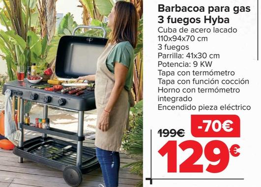 Oferta de Barbacoa para gas  3 fuegos Hyba por 129€ en Carrefour