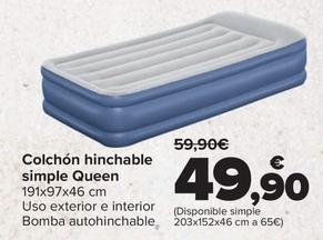 Oferta de Colchón hinchable simple Queen por 49,9€ en Carrefour