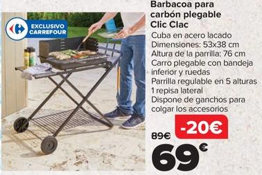 Oferta de Barbacoa Para Carbón Plegable Clic Clac por 69€ en Carrefour