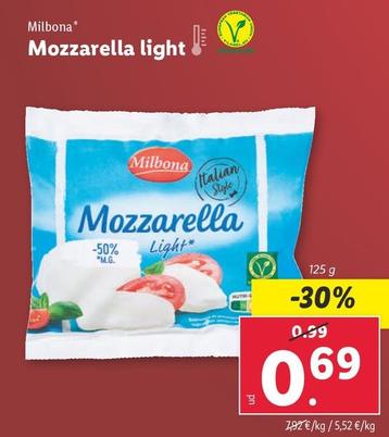 Oferta de Milbona - Mozzarella Light  por 0,69€ en Lidl
