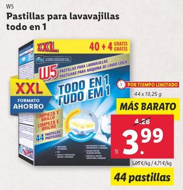 Oferta de W5 - Pastillas Para Lavavajillas Todo En 1 por 3,99€ en Lidl
