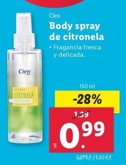 Oferta de Cien - Body Spray De Citronela por 0,99€ en Lidl