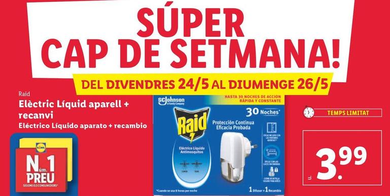 Oferta de Raid - Electrico Liquido Aparato + Recambio por 3,99€ en Lidl