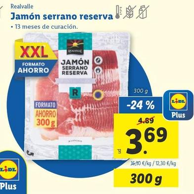 Oferta de Realvalle - Jamón Serrano Reserva por 3,69€ en Lidl