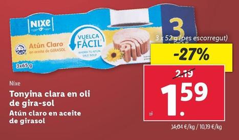 Oferta de Nixe - Atun Claro En Aceite De Girasol por 1,59€ en Lidl