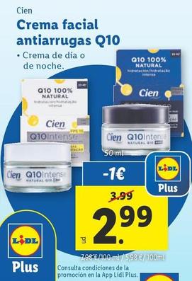 Oferta de Cien - Crema Facial Antiarrugas Q10 por 2,99€ en Lidl