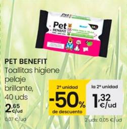 Oferta de Pet Benefit - Toallitas Higiene Pelaje Brillante 4uds por 2,65€ en Eroski