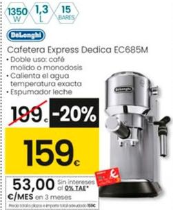 Oferta de Delonghi - Cafetera Express Dedica Ec685m por 159€ en Eroski