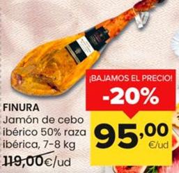 Oferta de Finura - Jamón De Cebo Ibérico 50% Raza Ibérica por 95€ en Autoservicios Familia