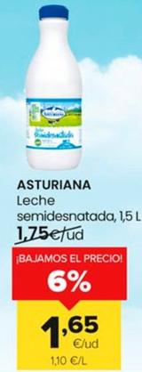 Oferta de Asturiana - Leche Semidesnatada por 1,65€ en Autoservicios Familia