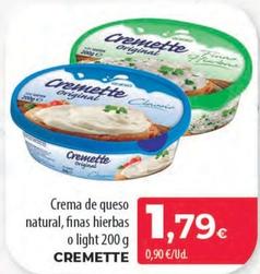 Oferta de Cremette - Crema De Queso Natural, Finas Hierbas O Light por 1,79€ en Spar Tenerife