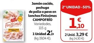 Oferta de Campofrío - Jamón Cocido, Pechuga De Pollo o Pavo En Lonchas Finissimas por 2,19€ en Alcampo