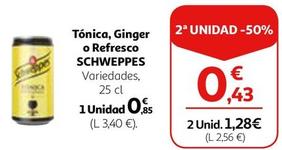 Oferta de Schweppes - Tónica, Ginger O Refresco por 0,85€ en Alcampo