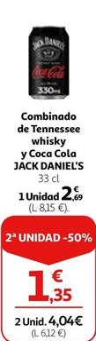 Oferta de Jack Daniel's - Combinado De Tennessee y Whisky y Coca Cola por 2,69€ en Alcampo
