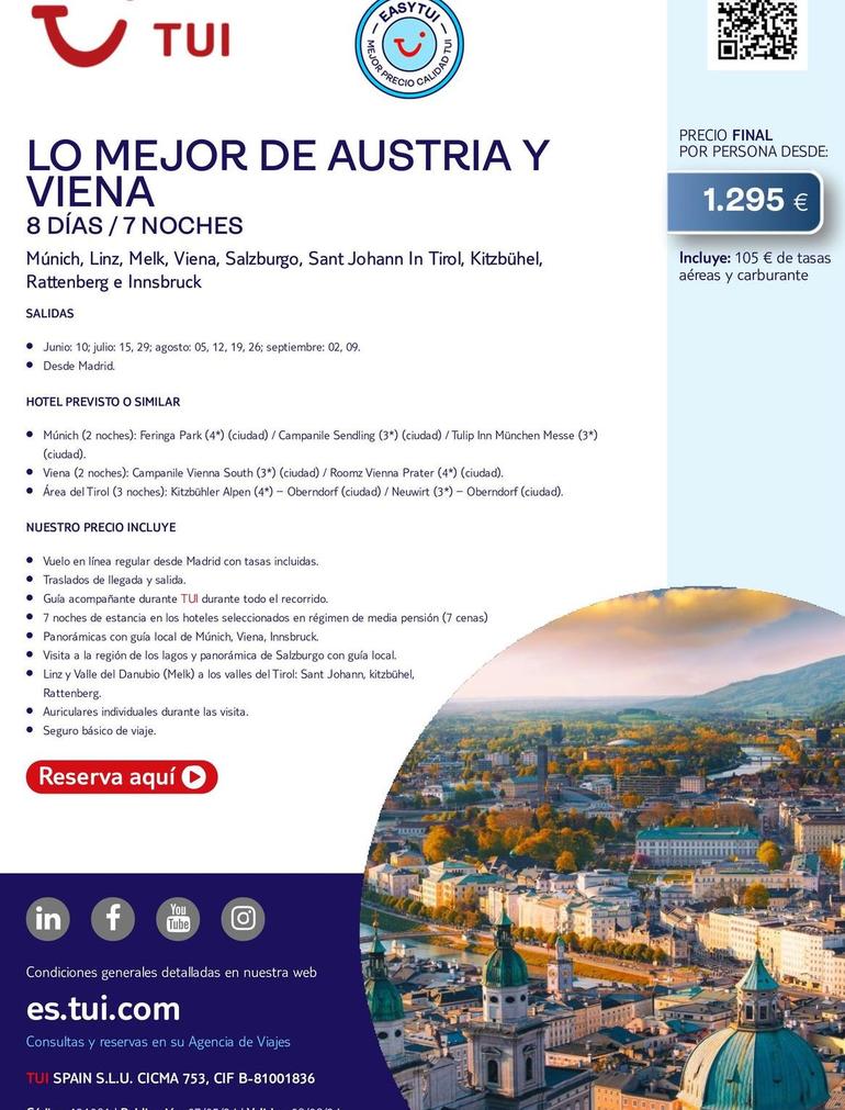 Oferta de Viajes a Austria por 1295€ en Tui Travel PLC