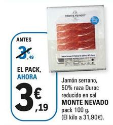 Oferta de Monte Nevado - Jamón Serrano, 50% Raza Duroc Reducido En Sal por 3,19€ en E.Leclerc