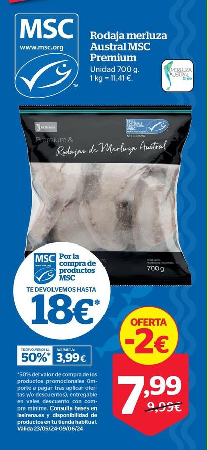 Oferta de Premium - Rodaja Merluza Austral MSC  por 7,99€ en La Sirena