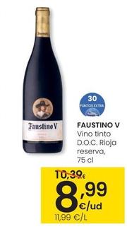 Oferta de Faustino V - Vino Tinto D.O.C. Rioja Reserva por 8,99€ en Eroski