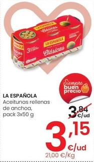 Oferta de La Española - Aceitunas Rellenas De Anchoa por 3,15€ en Eroski