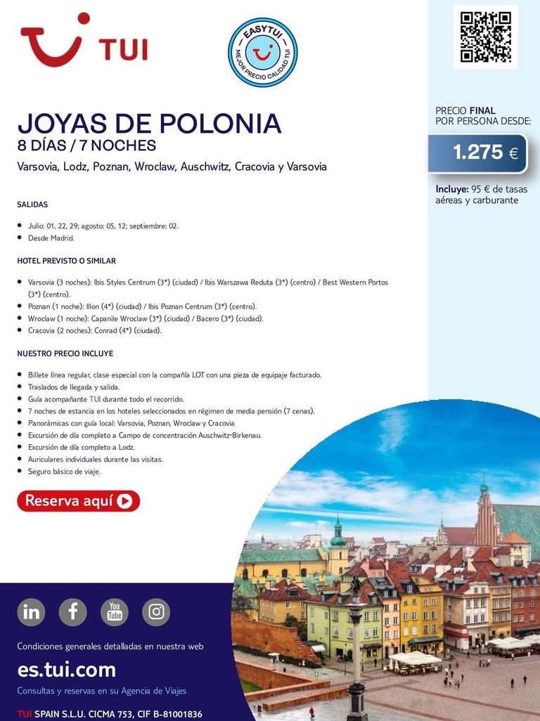 Oferta de Viajes a Polonia por 1275€ en Tui Travel PLC