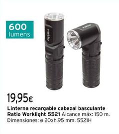Oferta de Ratio - Linterna Recargable Cabezal Basculante Worklight 5521 por 19,95€ en Cadena88