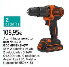Oferta de Black & Decker - Atornillador Percutor Bateria B&D BDCHD18KB-QW por 108,95€ en Cadena88