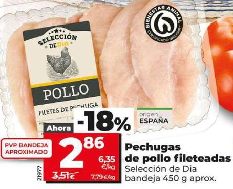 Oferta de Seleccion De Dia - Pechugas De Pollo Fileteadas por 2,86€ en Dia