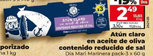 Oferta de Dia Mari Marinera - Atun Claro En Aceite De Oliva Contenido Reducido De Sal por 2,49€ en Dia