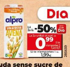Oferta de Alpro - Bebida Sin Azucar De Avena por 1,99€ en Dia