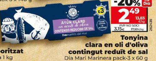 Oferta de Dia Mairi Marinera - Atún Claro En Aceite De Oliva Contenido Reducido De Sal por 2,49€ en Dia