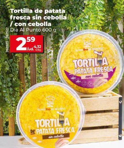 Oferta de Dia - Tortilla De Patata Fresca Sin Cebolla / Con Cebolla por 2,59€ en Dia