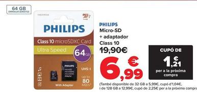Oferta de Philips - Micro SD + Adaptador Class 10 por 6,99€ en Carrefour