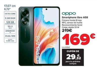 Oferta de OPPO - Smartphone Libre A58 por 169€ en Carrefour