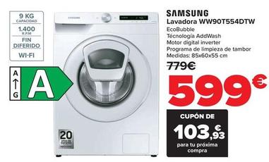 Oferta de Samsung - Lavadora Ww90T554Dtw por 599€ en Carrefour