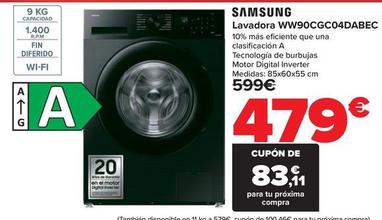 Oferta de Samsung - Lavadora Ww90Cgc04Dabec por 479€ en Carrefour