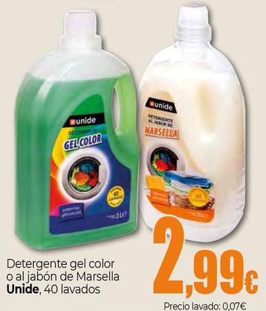 Oferta de Unide - Detergente Gel Color O Al Jabón De Marsella por 2,99€ en Unide Supermercados