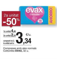 Oferta de Evax - Compreses Amb Ales Normals Cottonlike por 4,45€ en BonpreuEsclat