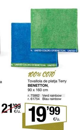 Oferta de United Colors of Benetton - Tovallola De Platja Terry por 19,99€ en BonpreuEsclat