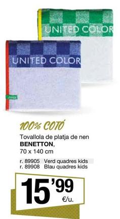 Oferta de United Colors of Benetton - Tovallola De Platja De Nen 70 X 140 Cm por 15,99€ en BonpreuEsclat