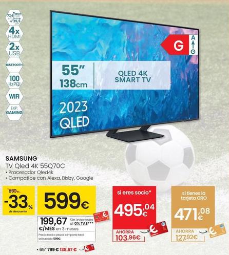 Oferta de Samsung - TV Qled 4K 55Q70C por 599€ en Eroski