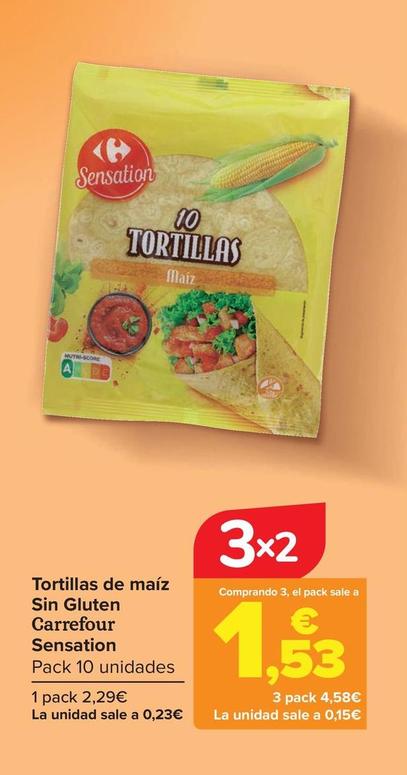 Oferta de Carrefour Sensation - Tortillas De Maiz Sin Gluten por 2,29€ en Carrefour