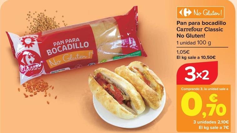 Oferta de Carrefour Classic - Pan Para Bocadillo  No Gluten! por 1,05€ en Carrefour