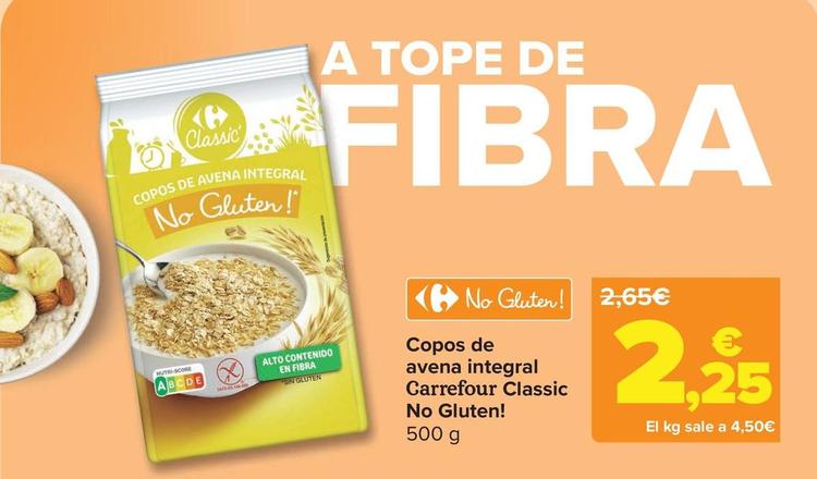 Oferta de Carrefour Classic - Copos De Avena Integral No Gluten! por 2,25€ en Carrefour