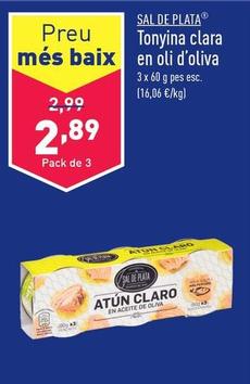 Oferta de Sal de Plata - Atun Claro En Aceite De Oliva por 2,89€ en ALDI
