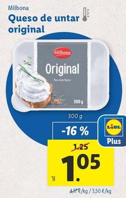 Oferta de Milbona - Queso De Untar Original  por 1,05€ en Lidl