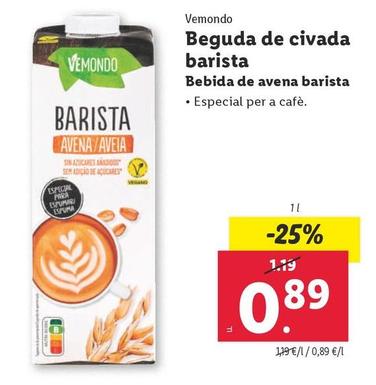 Oferta de Vemondo - Bebida De Avena Barista  por 0,89€ en Lidl